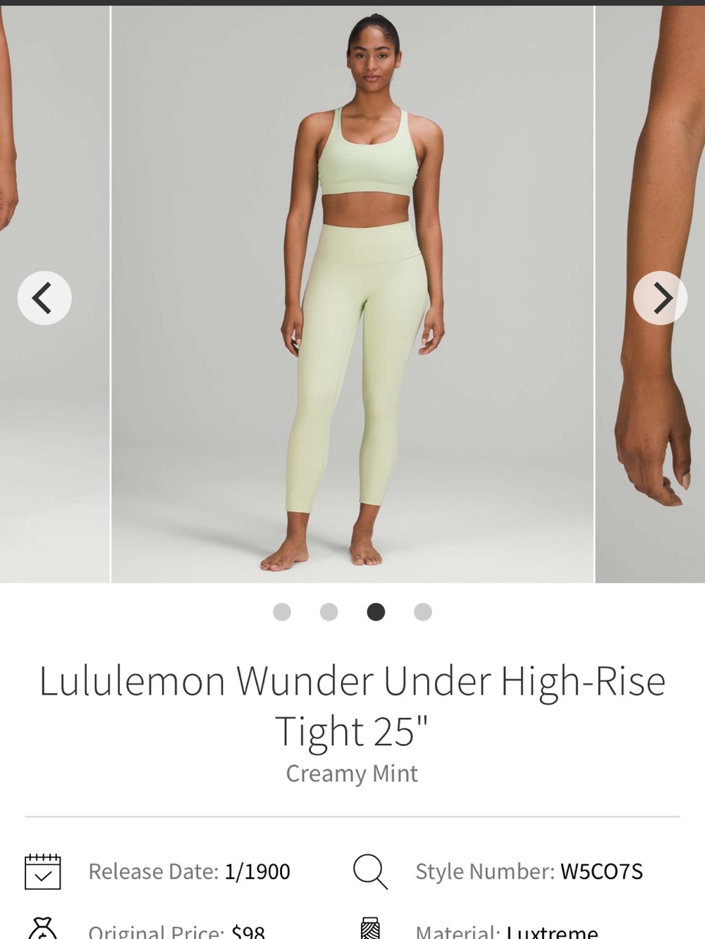 lululemon Creamy Mint High-Rise Wunder Under 25" Tight
